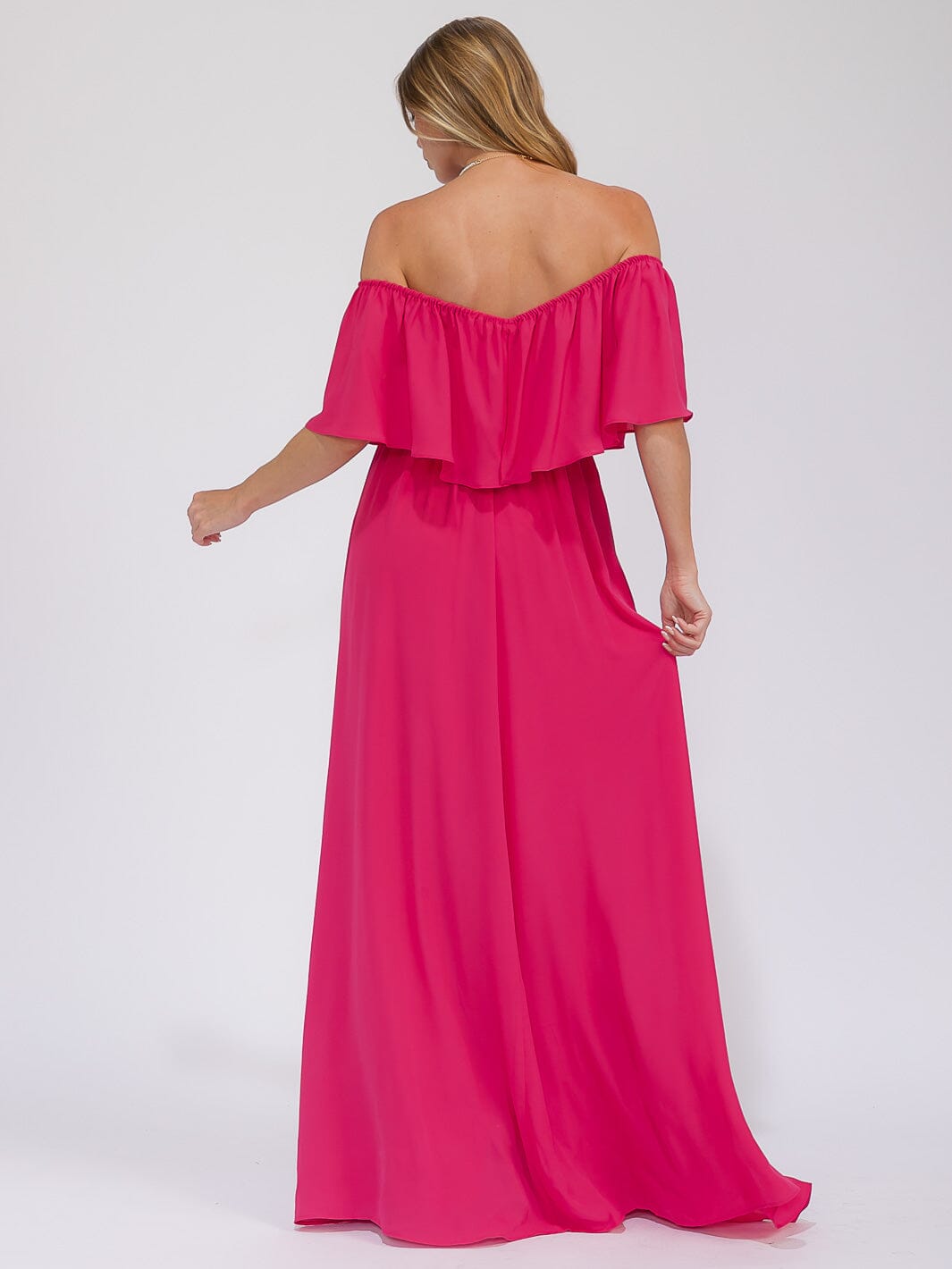 WOMEN'S SHORT SLEEVE OFF SHOULDER ELASTIC WAIST MAXI GOWN DRESS