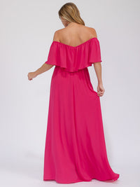 WOMEN'S SHORT SLEEVE OFF SHOULDER ELASTIC WAIST MAXI GOWN DRESS
