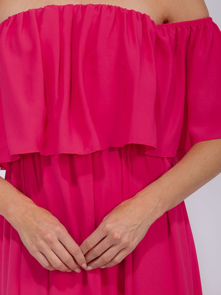 WOMEN'S SHORT SLEEVE OFF SHOULDER ELASTIC WAIST MAXI GOWN DRESS