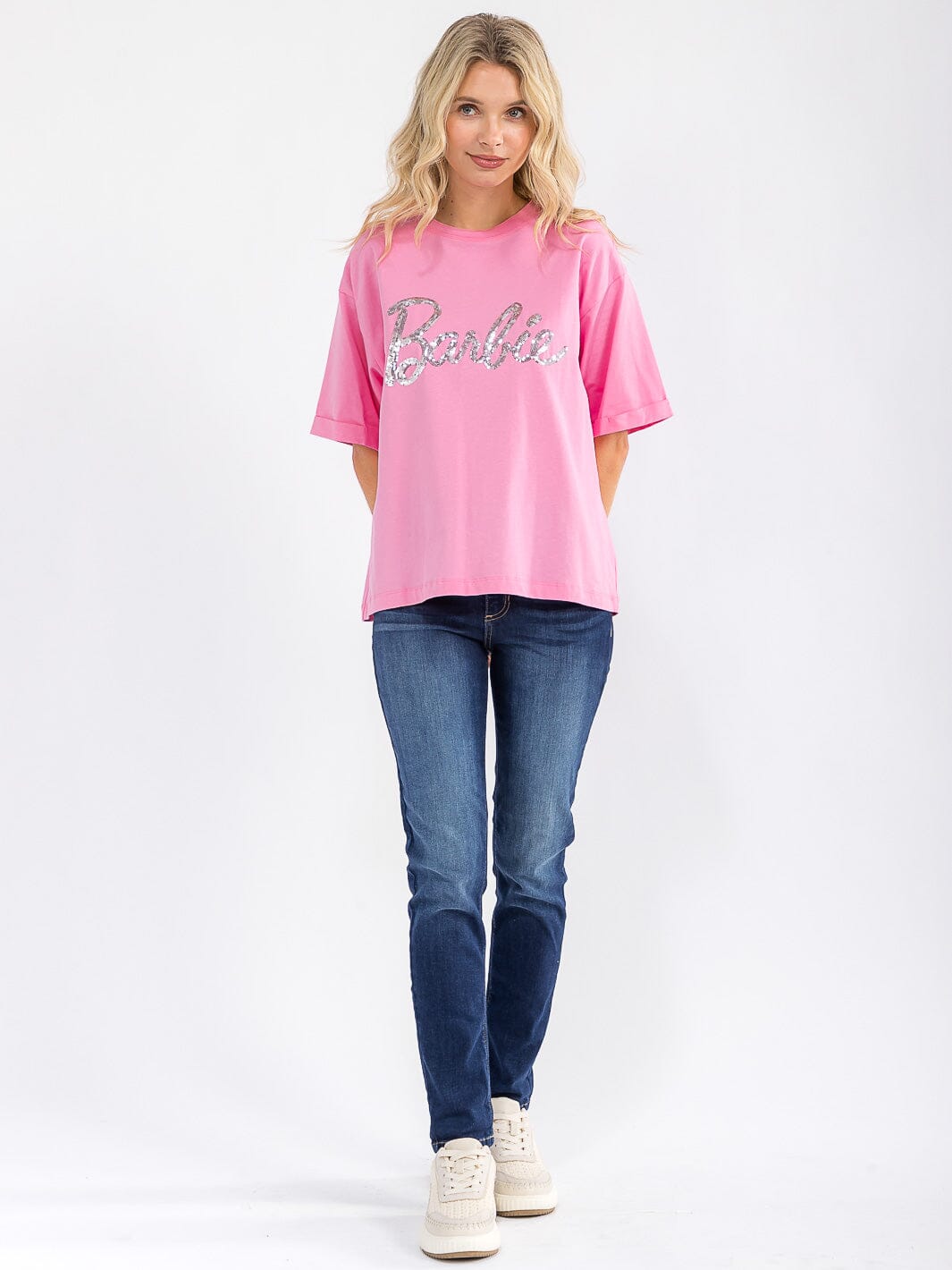 WOMEN'S SHORT SLEEVE SEQUINS GRAPHIC SHIRT