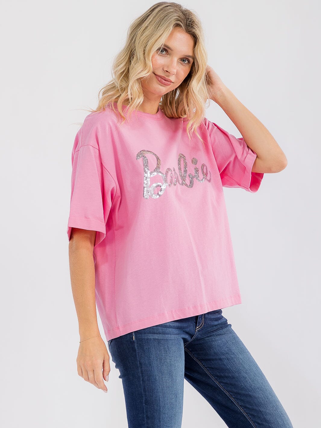 WOMEN'S SHORT SLEEVE SEQUINS GRAPHIC SHIRT