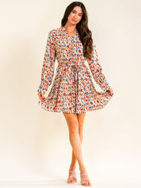 ENTRO WOMEN'S LONG SLEEVE V-NECK MULTI PRINT WRAP MINI DRESS
