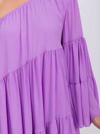 WOMEN'S ONE SHOLDER LONG SLEEVE POCKETS TIERED HIGH-LOW MIDI DRESS