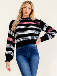 WOMEN'S LONG SLEEVE PULLOVER COLORBLOCK KNIT SWEATER