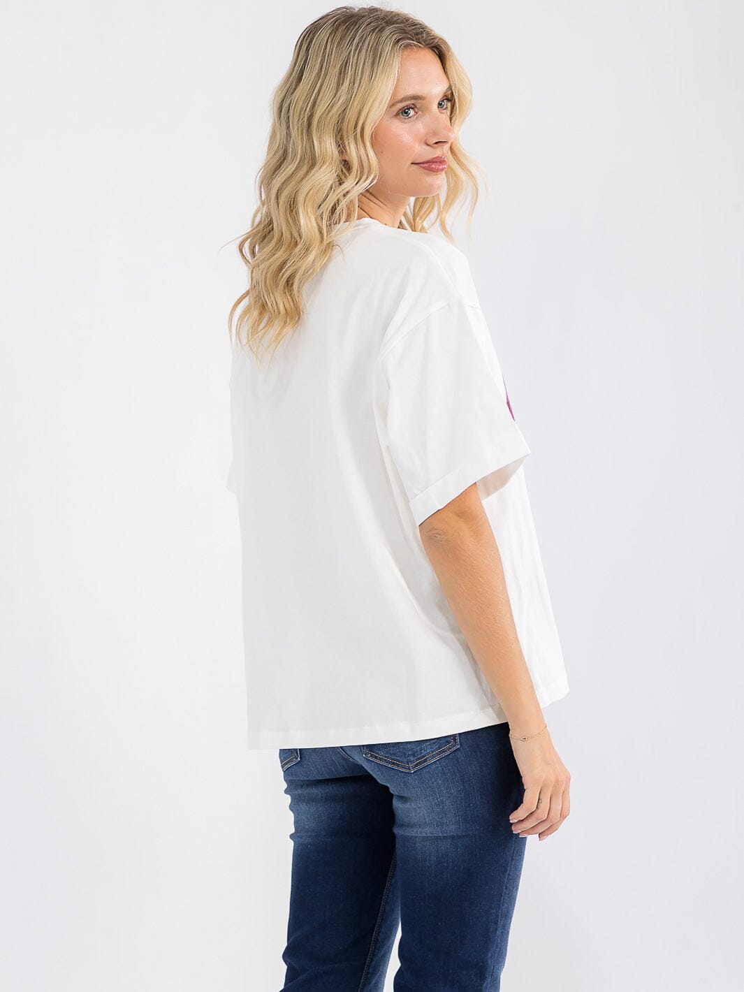 WOMEN'S SHORT SLEEVE SEQUINS GRAPHIC SHIRT