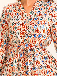 ENTRO WOMEN'S LONG SLEEVE V-NECK MULTI PRINT WRAP MINI DRESS