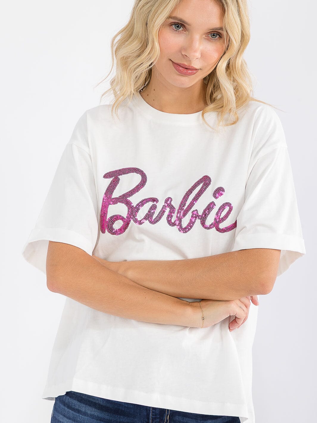 WOMEN'S SHORT SLEEVE SEQUINS GRAPHIC SHIRT