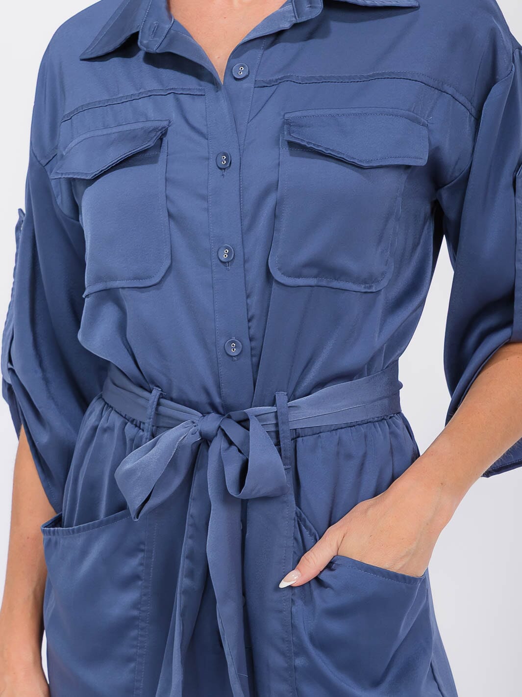 WOMEN'S 3/4 SLEEVES BUTTON UP POCKETS JOGGER JUMPSUIT