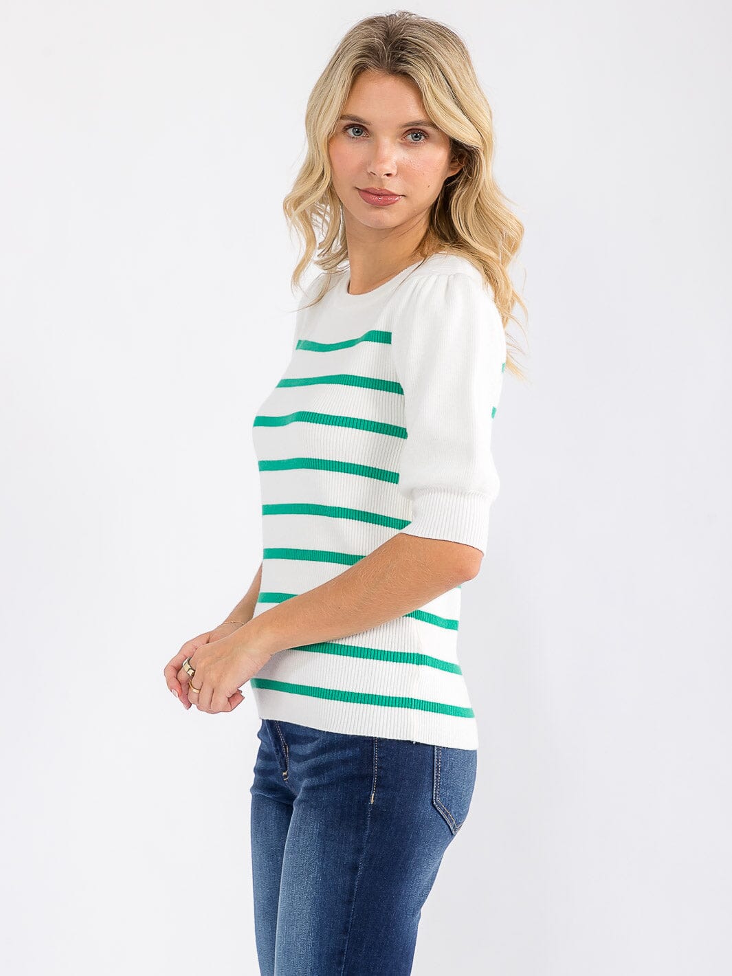 WOMEN'S SHORT SLEEVE COLORBLOCK STRIPES BLOUSE