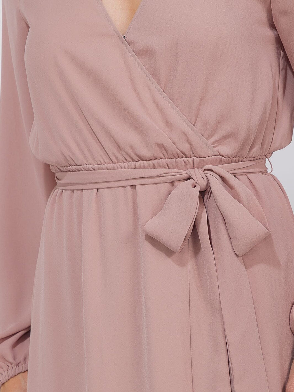 WOMEN'S LONG SLEEVE SURPLICE SELF TIE OPEN BACK MAXI GOWN DRESS