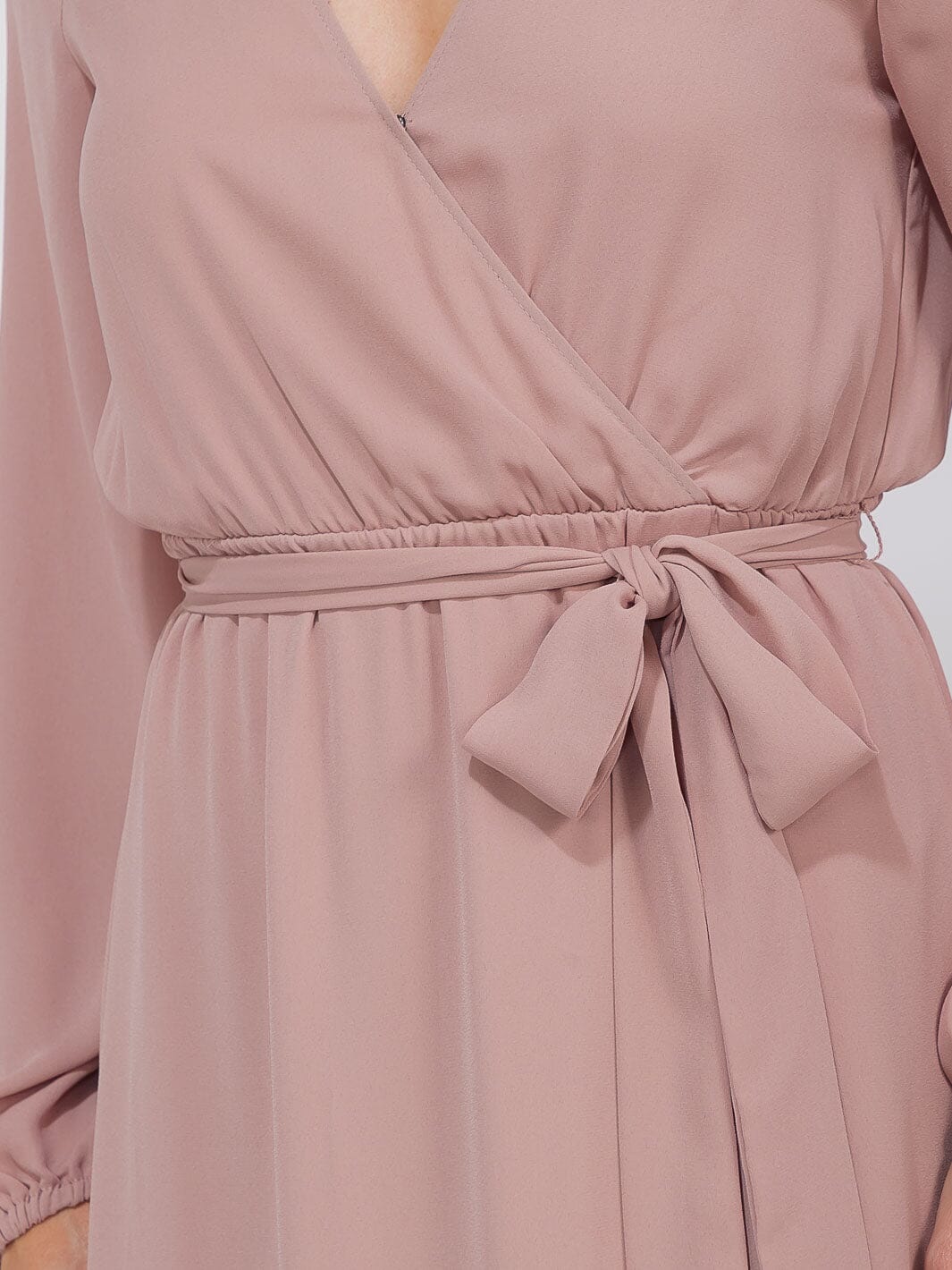 WOMEN'S LONG SLEEVE SURPLICE SELF TIE OPEN BACK MAXI GOWN DRESS