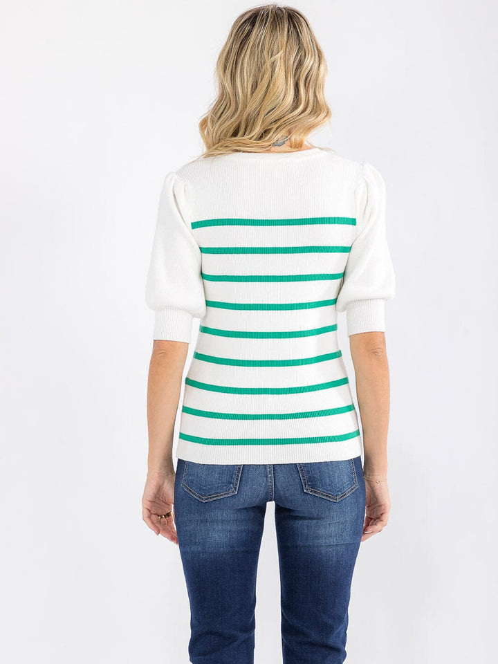 WOMEN'S SHORT SLEEVE COLORBLOCK STRIPES BLOUSE