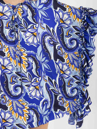 WOMEN'S SHORT RUFFLE SLEEVE MULTI PRINT LOOSE FIT MINI DRESS