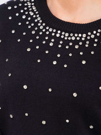 WOMEN'S LONG SLEEVE STUDS DETAILED PULLOVER SWEATER