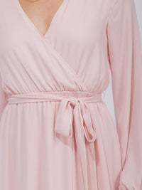 WOMEN'S LONG SLEEVE SURPLICE SELF TIE OPEN BACK MAXI GOWN DRESS