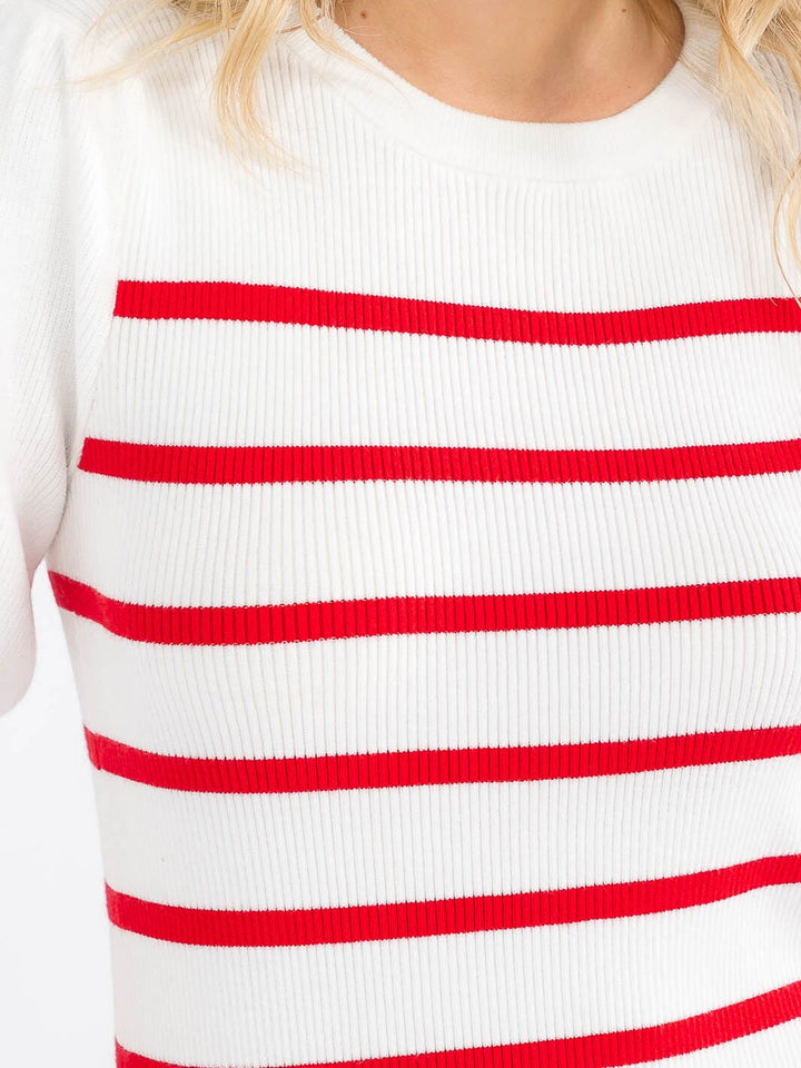 WOMEN'S SHORT SLEEVE COLORBLOCK STRIPES BLOUSE