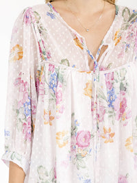 WOMEN'S SHORT SLEEVE V-NECK FLORAL SWISS LOOSE FIT MINI DRESS