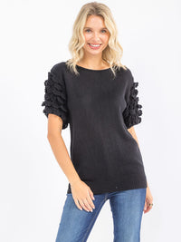 WOMEN'S SHORT RUFFLE SLEEVE KNIT BLOUSE