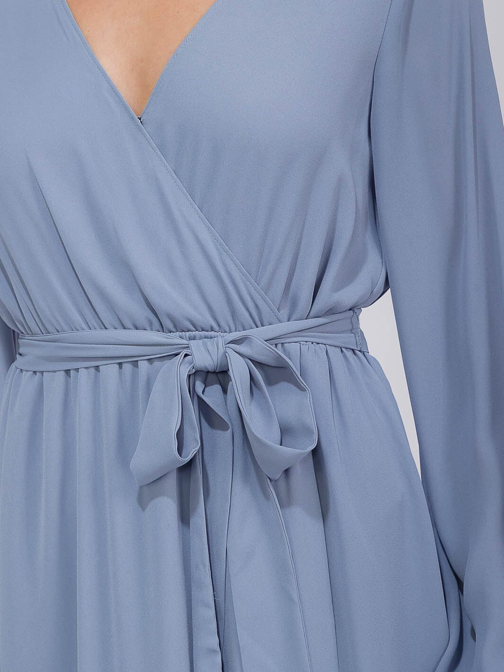 WOMEN'S LONG SLEEVE SURPLICE SELF TIE OPEN BACK MAXI GOWN DRESS