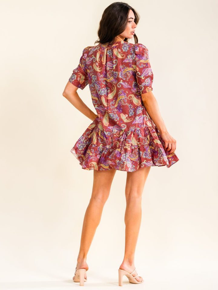ENTRO WOMEN'S SHORT SLEEVE V-NECK MULTI PRINT MINI DRESS