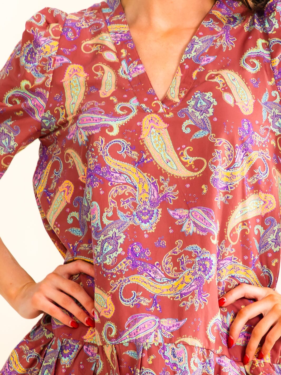 ENTRO WOMEN'S SHORT SLEEVE V-NECK MULTI PRINT MINI DRESS