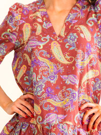 ENTRO WOMEN'S SHORT SLEEVE V-NECK MULTI PRINT MINI DRESS