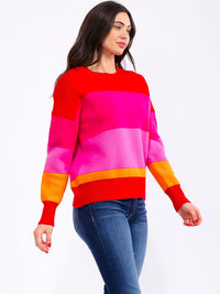 WOMEN'S LONG SLEEVE COLORBLOCK PULLOVER SWEATER