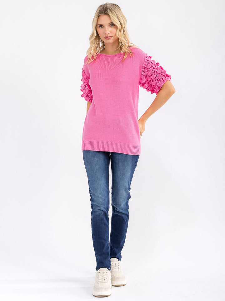 WOMEN'S SHORT RUFFLE SLEEVE KNIT BLOUSE