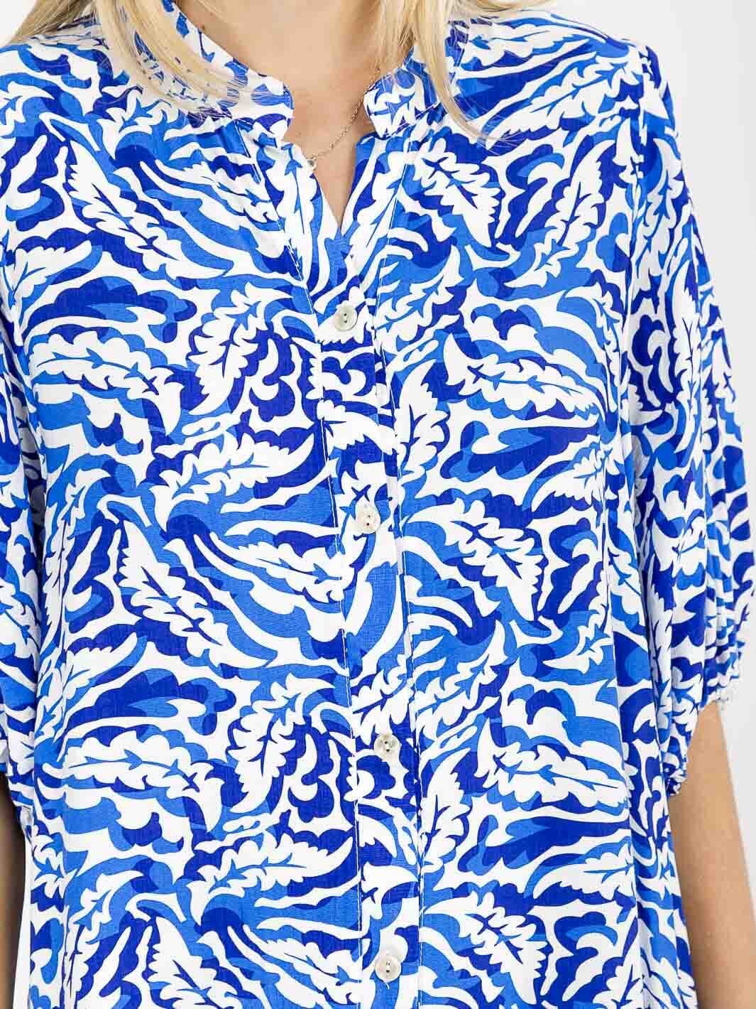 WOMEN'S SHORT SLEEVE BUTTON UP MULTI PRINT MAXI DRESS