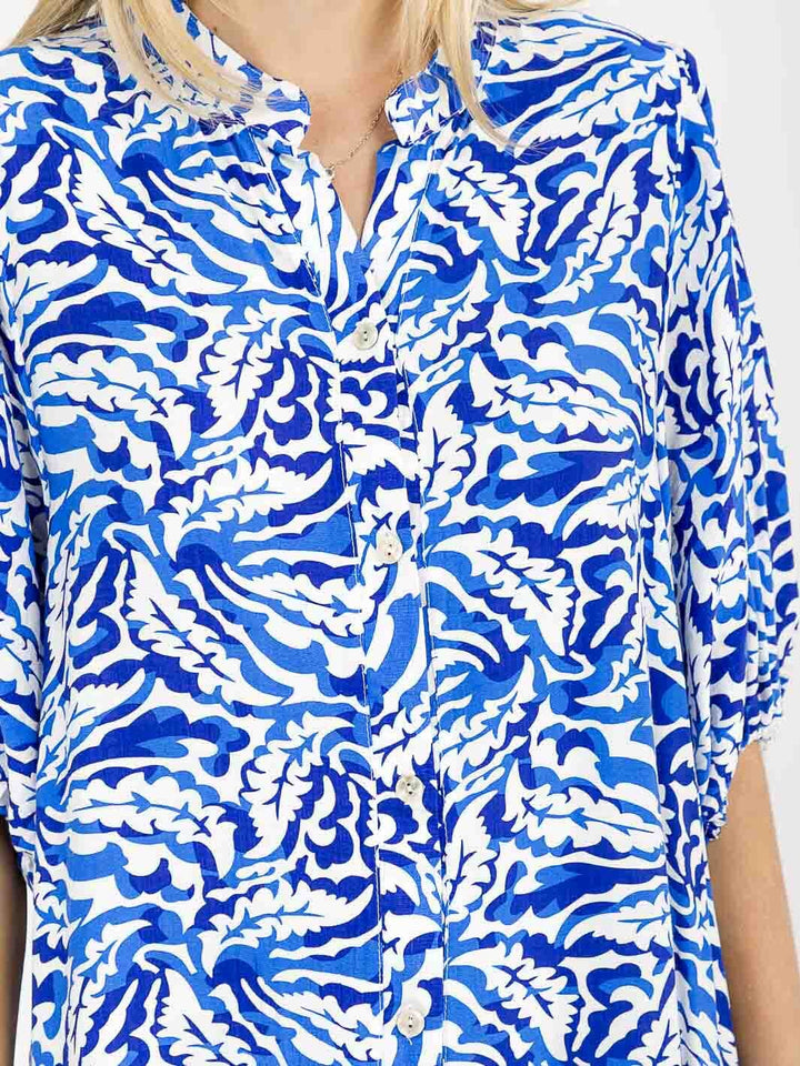 WOMEN'S SHORT SLEEVE BUTTON UP MULTI PRINT MAXI DRESS