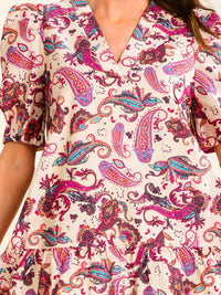 ENTRO WOMEN'S SHORT SLEEVE V-NECK MULTI PRINT MINI DRESS