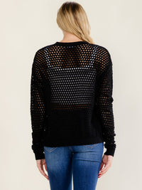 WOMEN'S LONG SLEEVE V-NECK PULLOVER CROCHET SWEATER