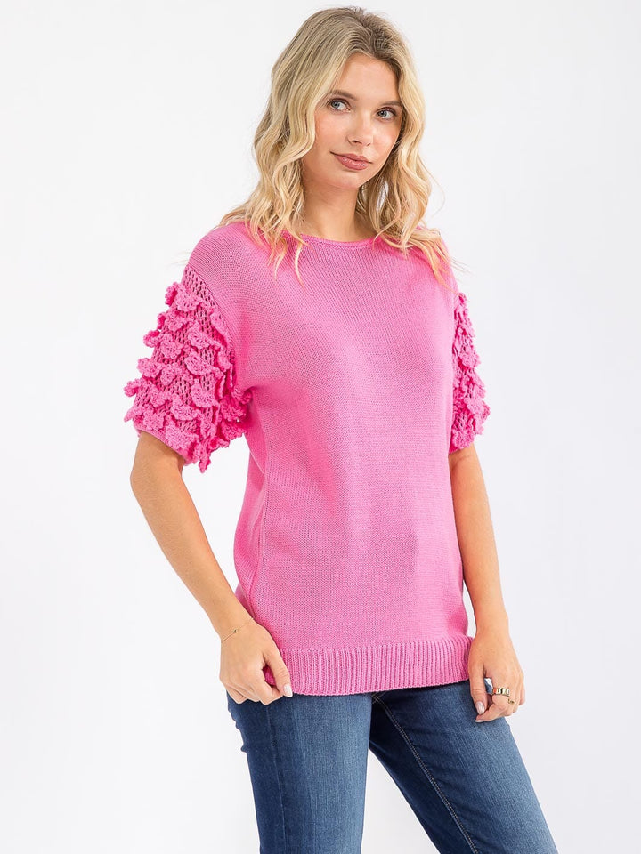 WOMEN'S SHORT RUFFLE SLEEVE KNIT BLOUSE