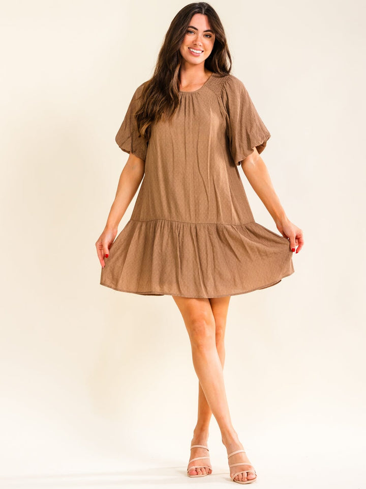 ENTRO WOMEN'S SHORT PUFF SLEEVE TUNIC MINI DRESS