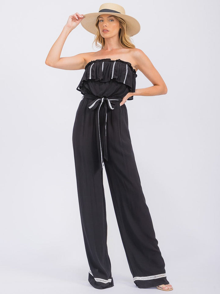 WOMEN'S SLEEVELESS ELASTIC WAIST POCKETS WIDE LEG JUMPSUIT