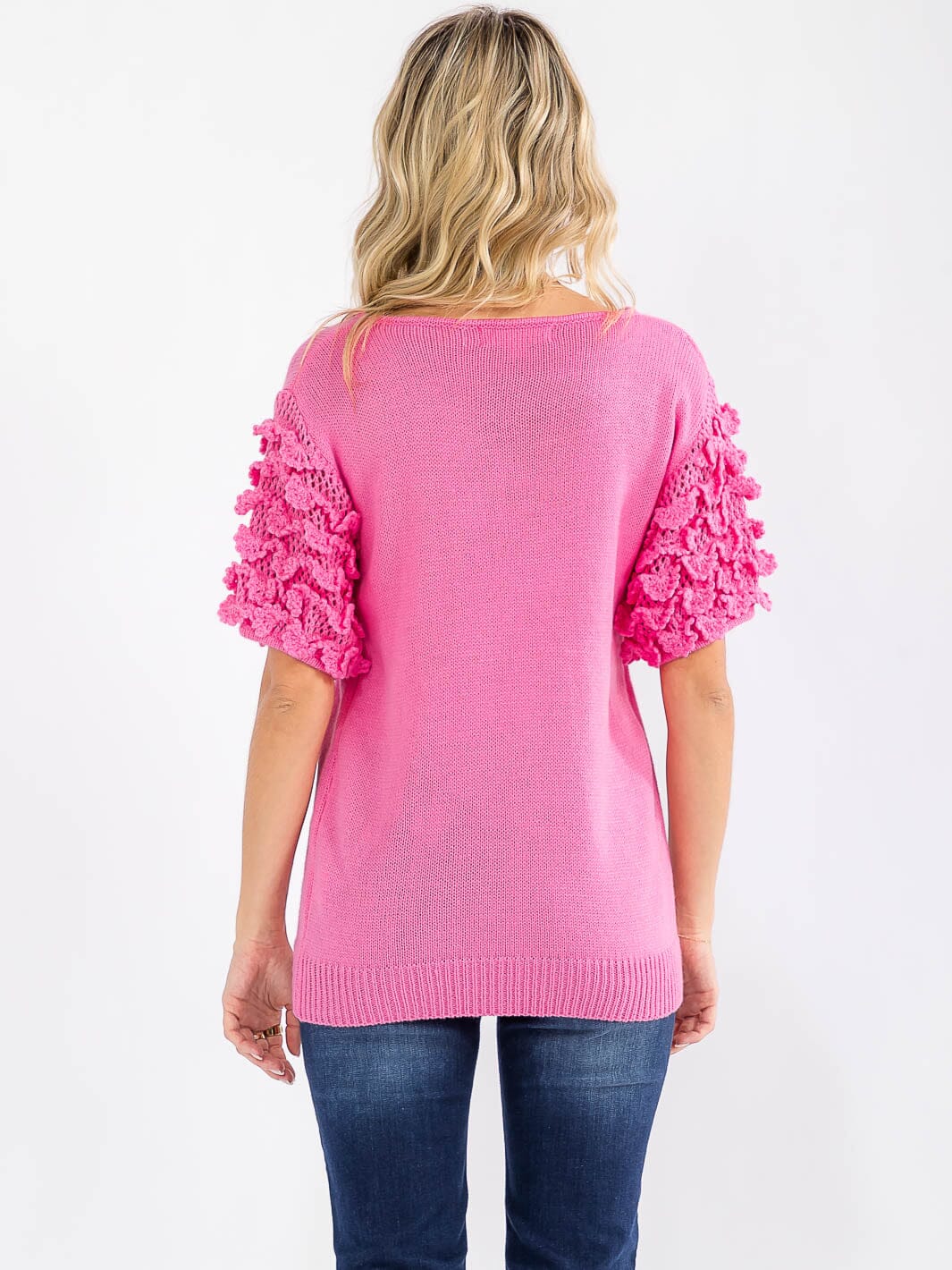 WOMEN'S SHORT RUFFLE SLEEVE KNIT BLOUSE