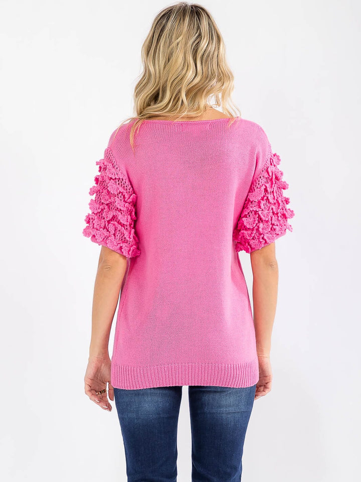 WOMEN'S SHORT RUFFLE SLEEVE KNIT BLOUSE