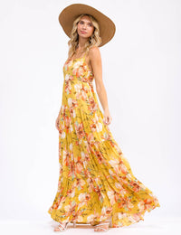 WOMEN'S SLEEVELESS ELASTIC WAIST FLORAL MAXI DRESS