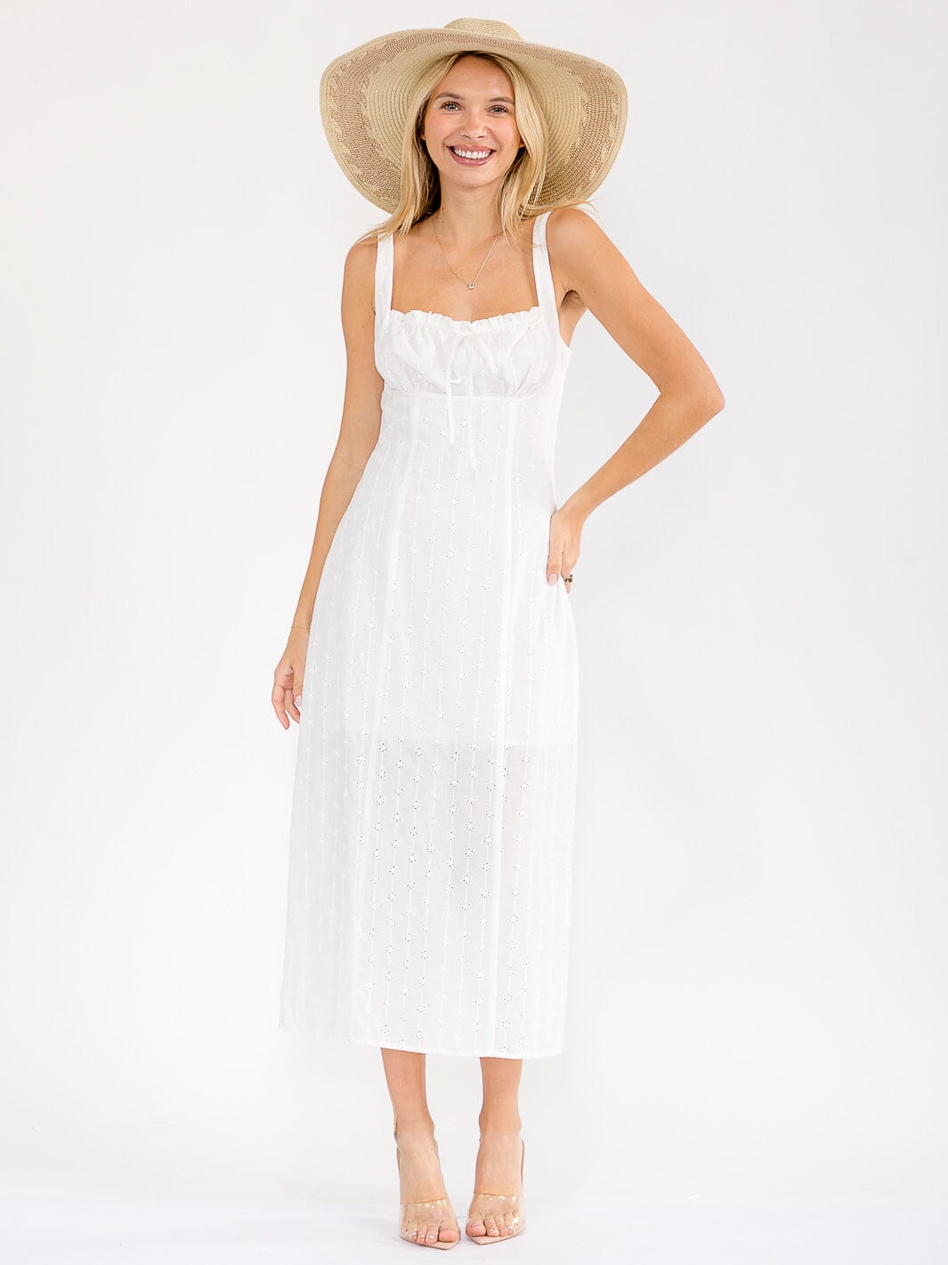 WOMEN'S SLEEVELESS EYELET DETAILED MAXI DRESS