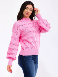 WOMEN'S LONG SLEEVE DETAILED KNITTED PULLOVER SWEATER
