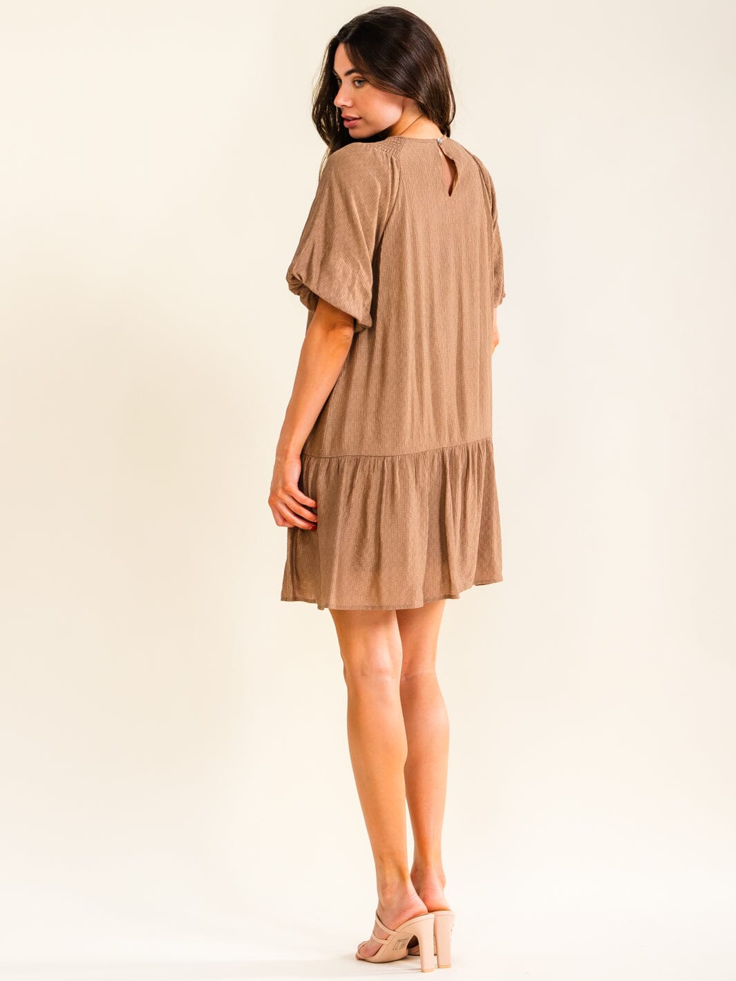 ENTRO WOMEN'S SHORT PUFF SLEEVE TUNIC MINI DRESS