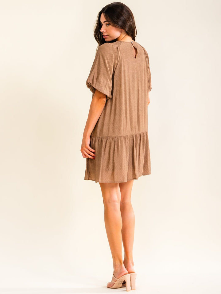 ENTRO WOMEN'S SHORT PUFF SLEEVE TUNIC MINI DRESS