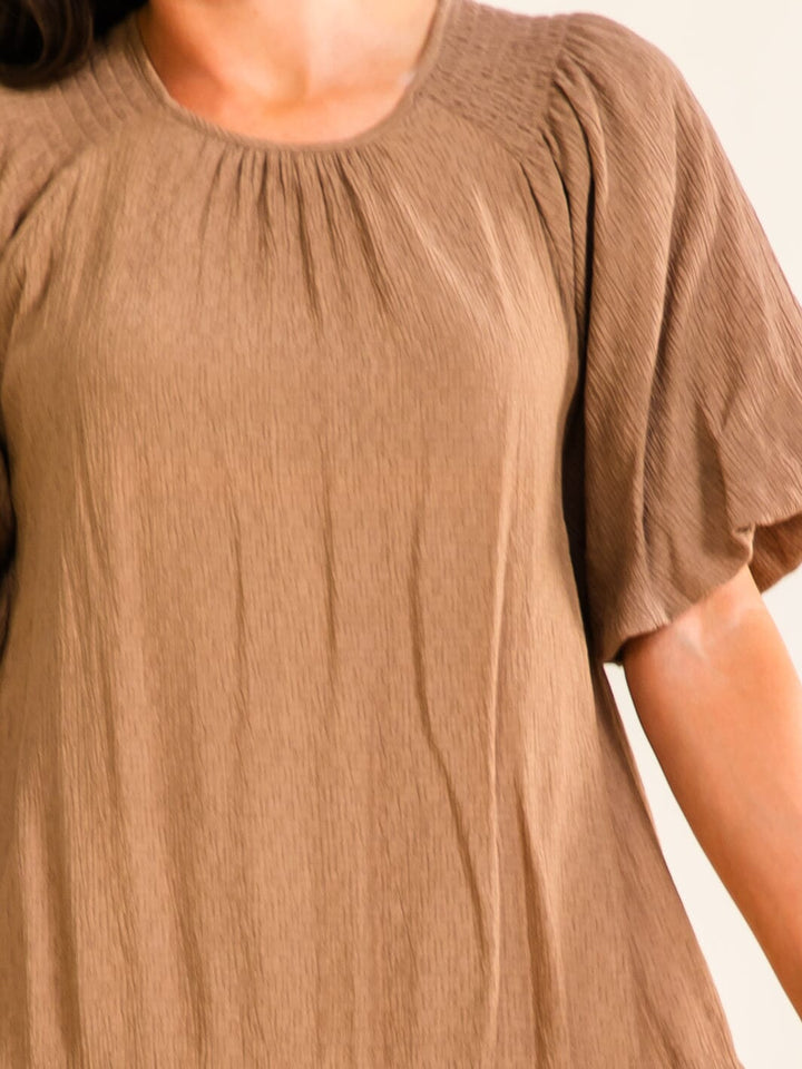 ENTRO WOMEN'S SHORT PUFF SLEEVE TUNIC MINI DRESS