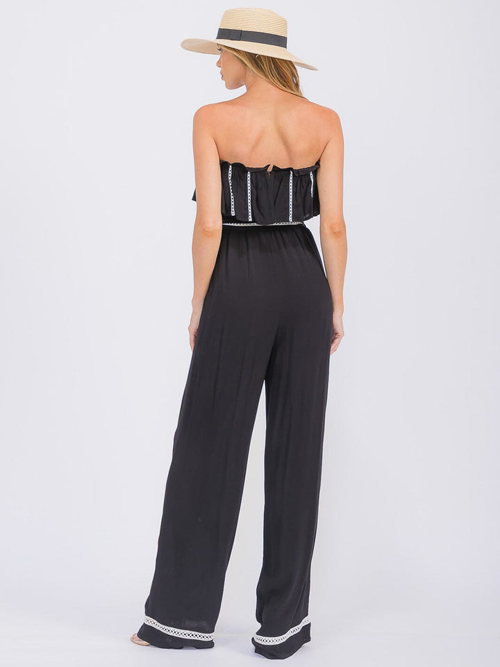 WOMEN'S SLEEVELESS ELASTIC WAIST POCKETS WIDE LEG JUMPSUIT