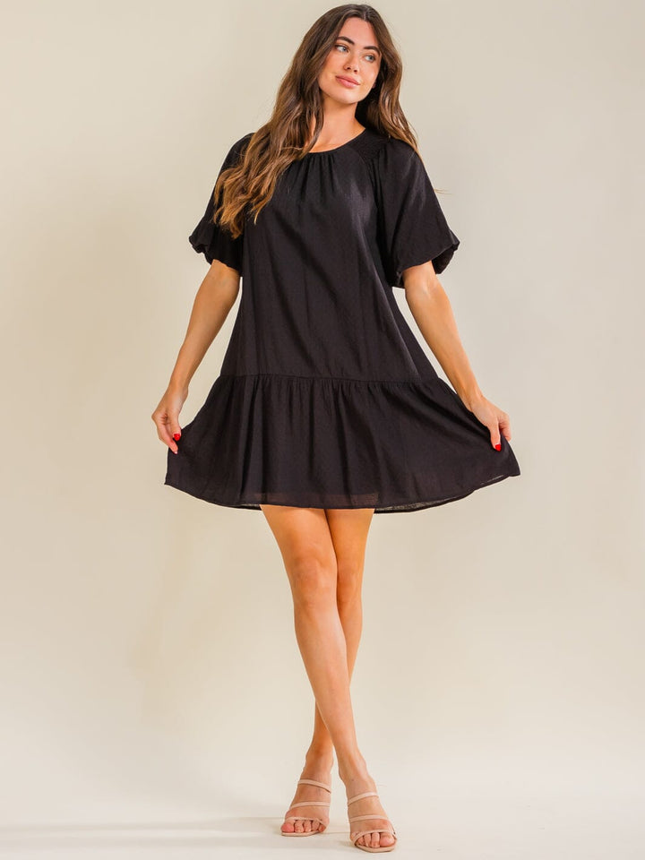 ENTRO WOMEN'S SHORT PUFF SLEEVE TUNIC MINI DRESS