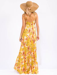 WOMEN'S SLEEVELESS ELASTIC WAIST FLORAL MAXI DRESS