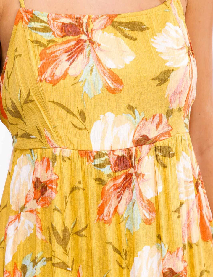 WOMEN'S SLEEVELESS ELASTIC WAIST FLORAL MAXI DRESS