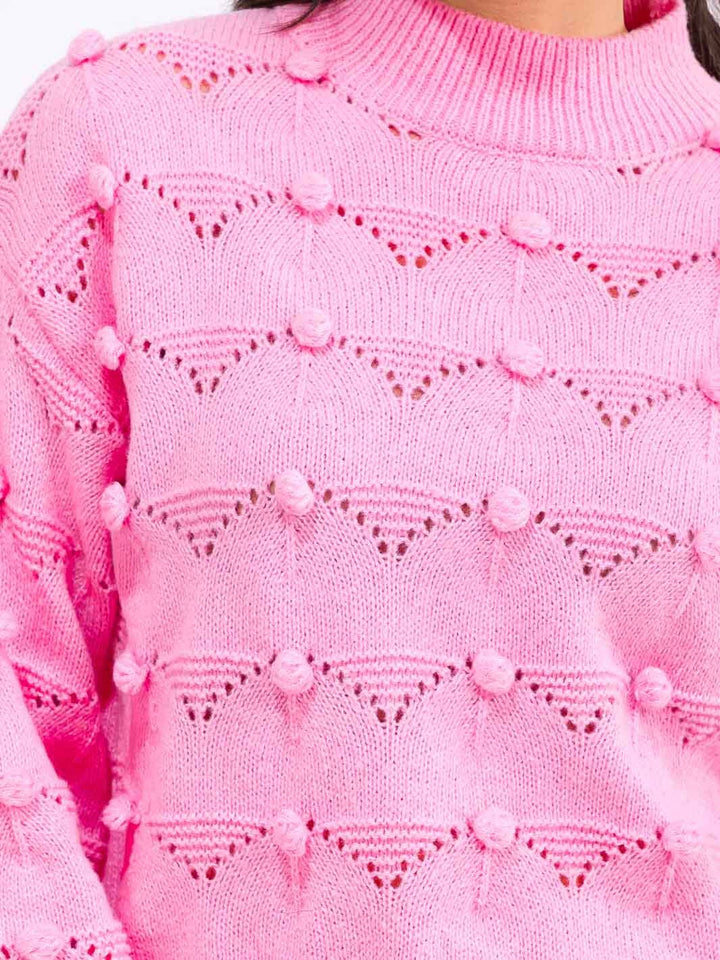 WOMEN'S LONG SLEEVE DETAILED KNITTED PULLOVER SWEATER