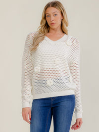 WOMEN'S LONG SLEEVE V-NECK PULLOVER CROCHET SWEATER