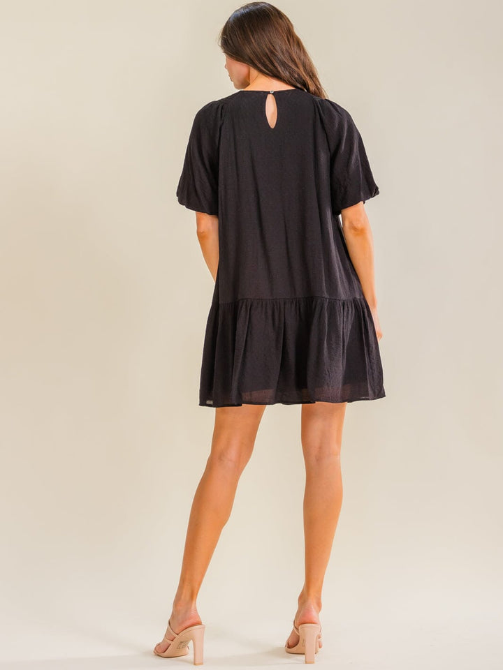 ENTRO WOMEN'S SHORT PUFF SLEEVE TUNIC MINI DRESS